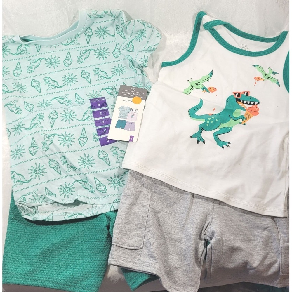 Berkley Jensen Boy's 4pc Play Set - 2 Shorts, 1 T-shirt, 1 Tank - Green Dino - 5